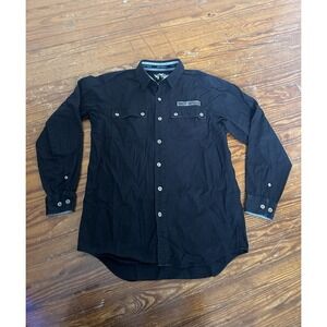 Harley Davidson Mens Button Down Long Sleeve Shirt Black Size Medium Tall Eagle